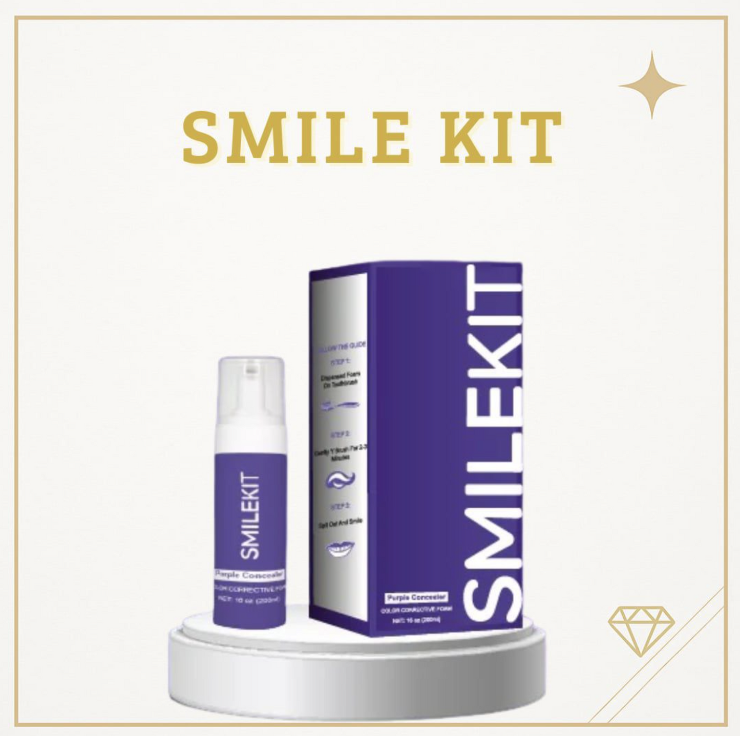 Smilekit Espuma Morada Blanqueadora Avori · corrector óptico de color púrpura contra amarillamiento dental · sin peróxido · sabor menta · uso diario suave con esmalte